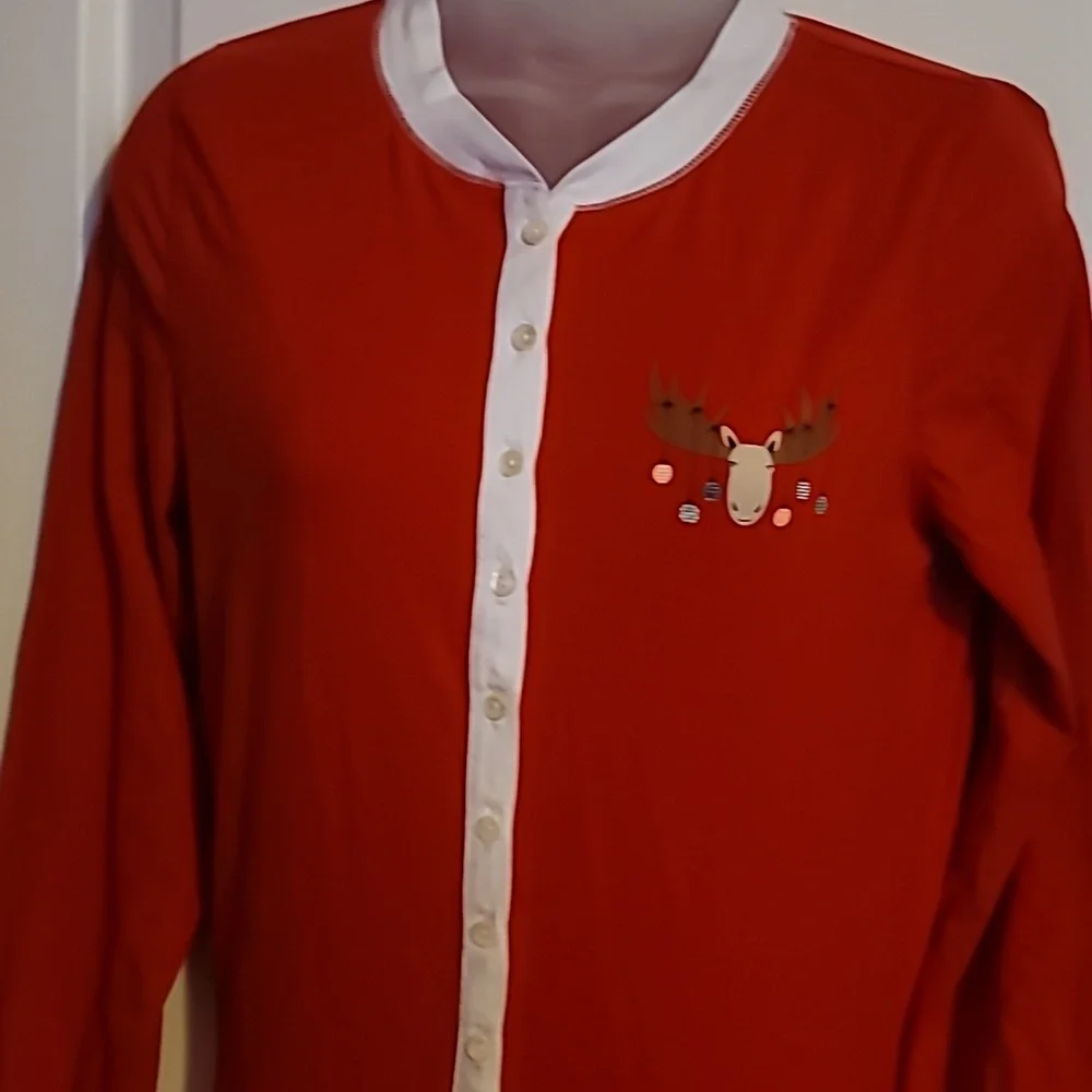J. Crew Red Women's One Piece Reindeer Pajamas Sz: M - Picture 4 of 10